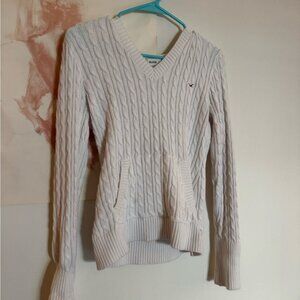 Hollister Cream V-Neck Cable Knit Sweater